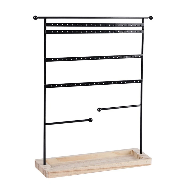 

Earring Holder Display And Jewelry Holder Stand With 80 Holes Necklace Holder Wooden Tray Suitable For Women Gifts