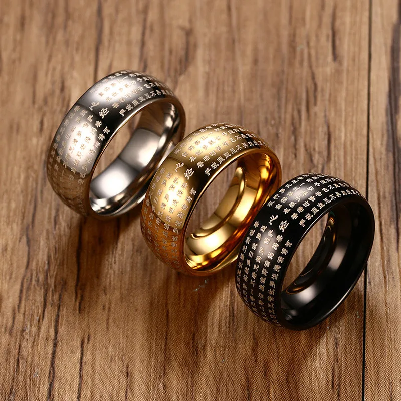 

Buddhism Heart Scripture Rings for Men Women Sacred Wisdom Ring Guardian Spell Engraved In Chinese Words Jewelry Accessories