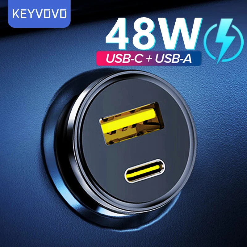 

48W PD Car Charger USB Type C Fast Charging Car Phone Adapter for iPhone 13 12 14 Xiaomi Huawei Samsung S21 S22 Quick Charge 3.0
