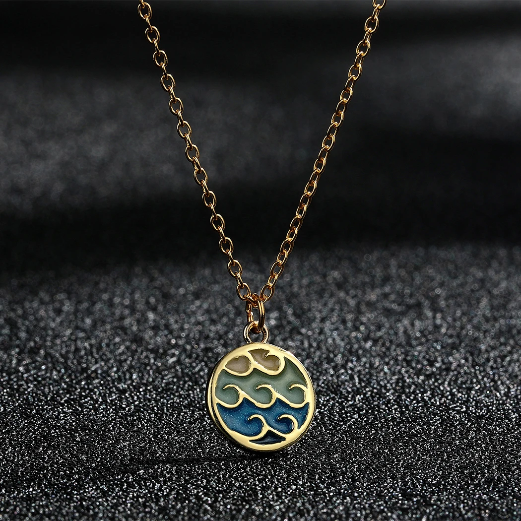 

LUTAKU Stainless Steel Simple Style Gold Wave Charm Pendant Necklace For Women Surfer Ocean Jewelry Gift