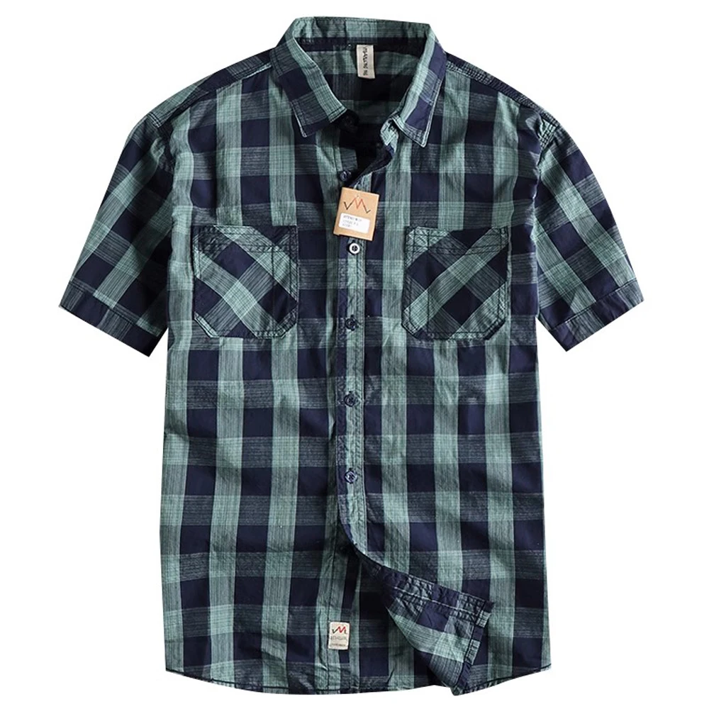 

Классическая мужская клетчатая рубашка в американском стиле с коротким рукавом, летняя мужская хлопковая клетчатая футболка с программатором, Мужская одежда для отдыха