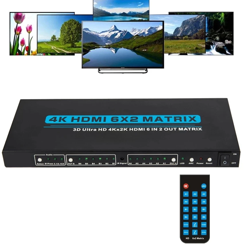 

K 6x2 матрица 6 в 2 выхода HDMI переключатель сплиттер 2x2 4x2 Матрица HDMI видео преобразователь Аудио экстрактор несколько ПК на два ТВ монитора