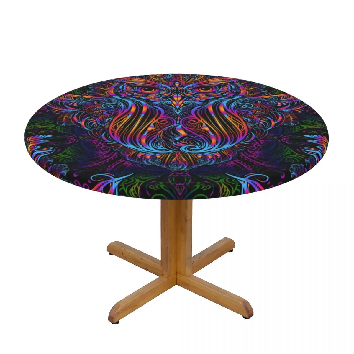

Round Table Cover for Dining Table Elastic Tablecloth Colorful Mandalas Paisley Lotus And Carp Koi Fitted House Hotel Decoration