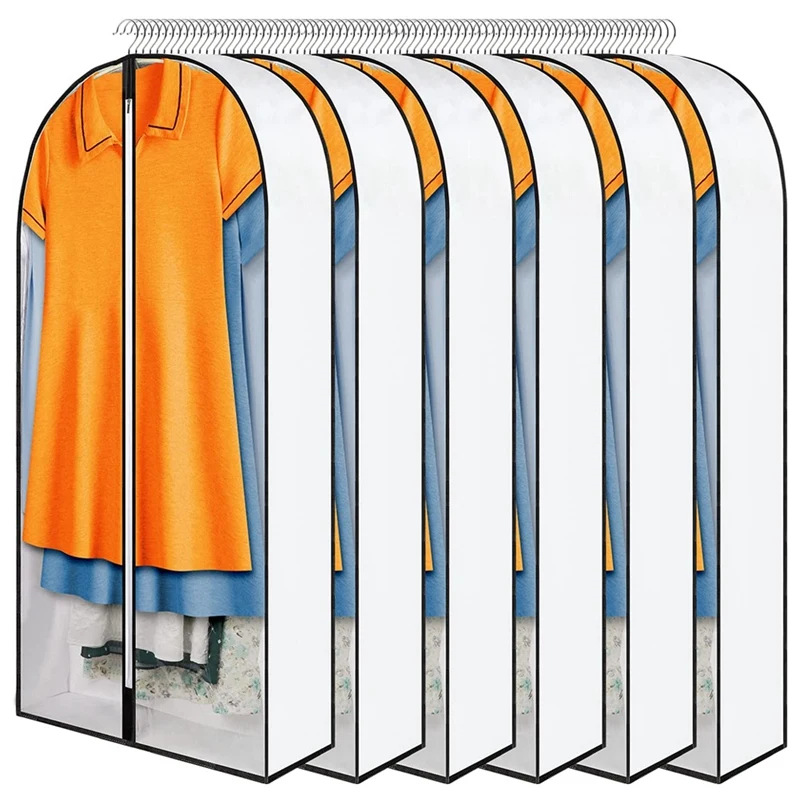 

Garment Bag for Hanging Clothes 4Inch Gusseted Clothes Bag for Closet Storage Dress for Storage 6-Pack, White