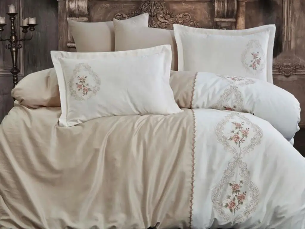 

Dantela İsabella Embroideried Cotton Satin Duvet cover set Beige