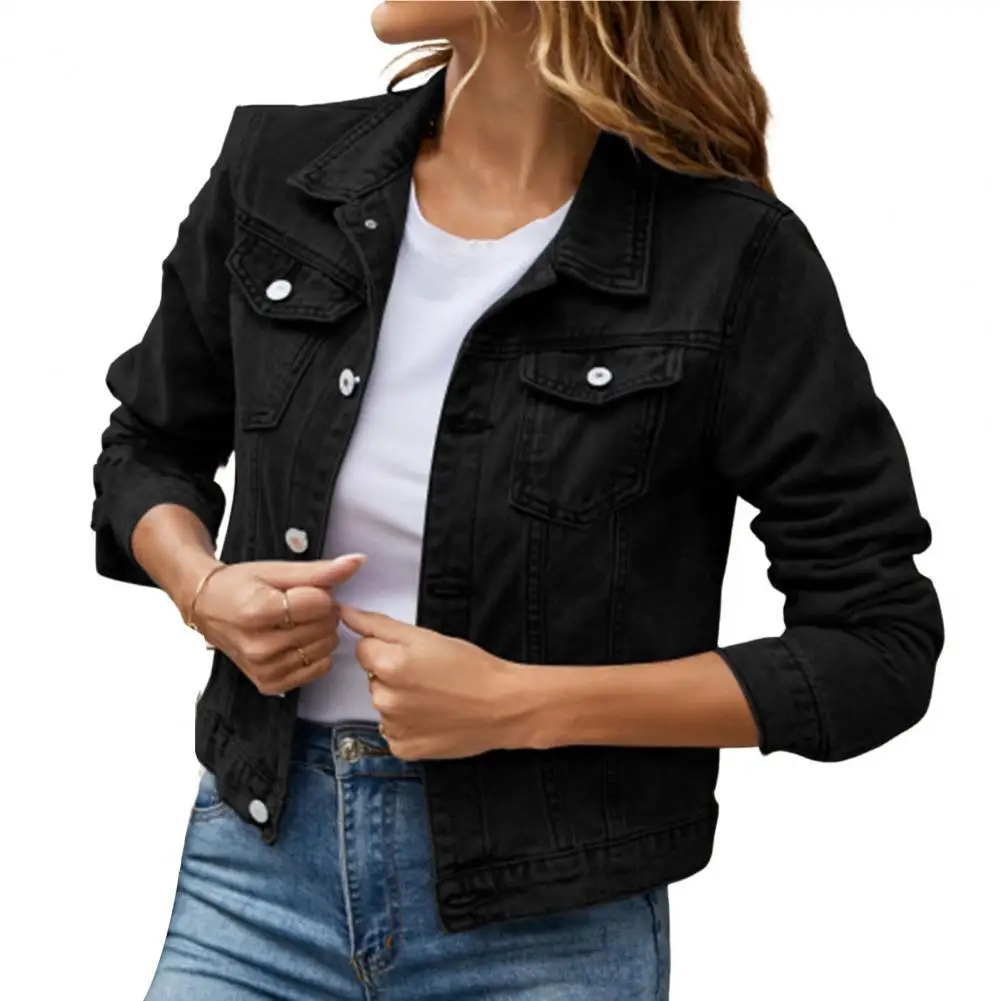 

Women Denim Jacket Short Korean Single Breasted Long Sleeve Coat Jean Cardigan Slim Solid Vintage Outwear High Street chaquetas