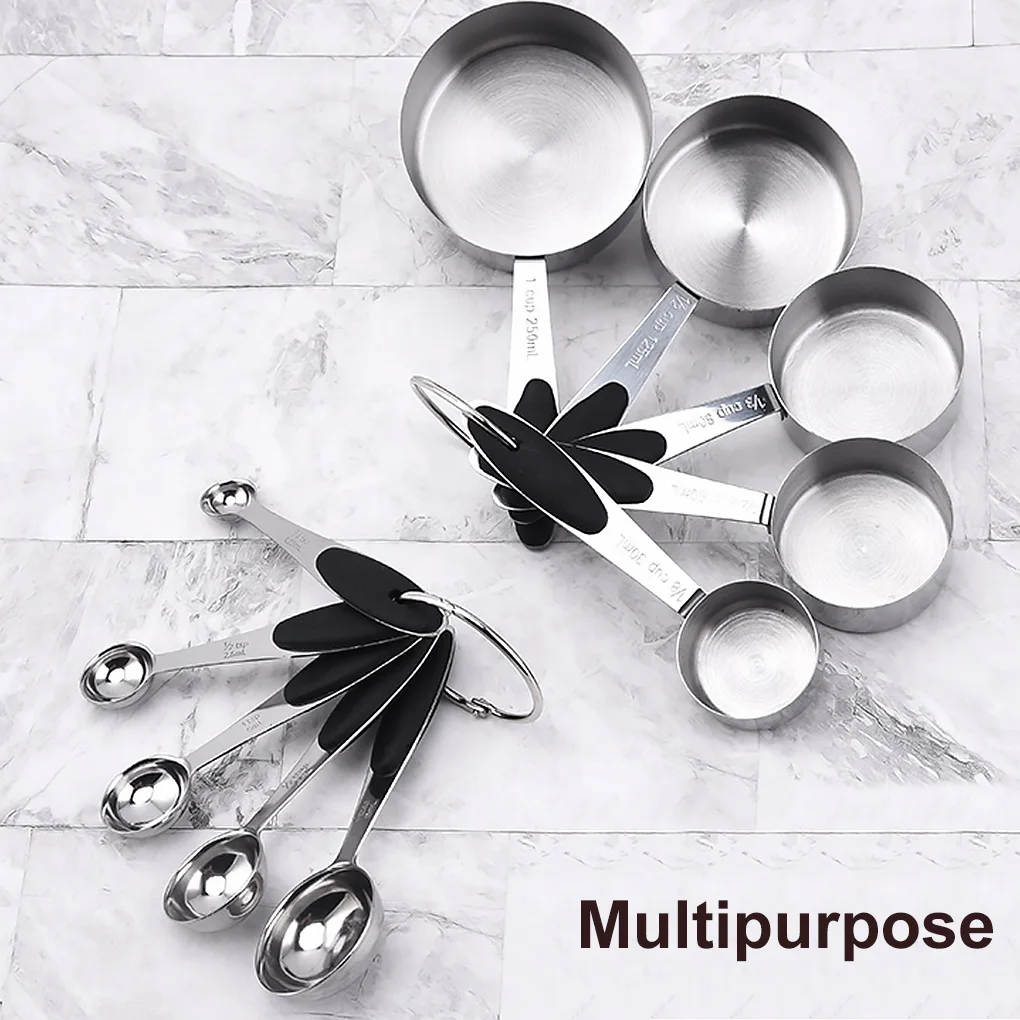 

10Pcs Stainless Steel Silicone Stackable Measuring Cups and Spoons Set Kitchen Essentials