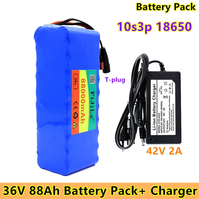 

Batterie Au Lithium 36V 88ah 10s3p, 2022 W, Haute Puissance 500 MAh, Chargeur Pour Vélo électrique, BMS Intégré, Chargeur 42V 2a