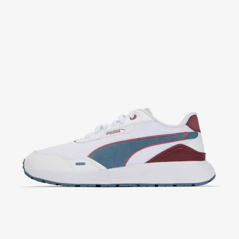 Фото Кроссовки Puma белые, синие, фиолетовые, сетчатые, повседневные, с тисненым логотипом Formstrip на язычке, удобные, 389237-01 №1