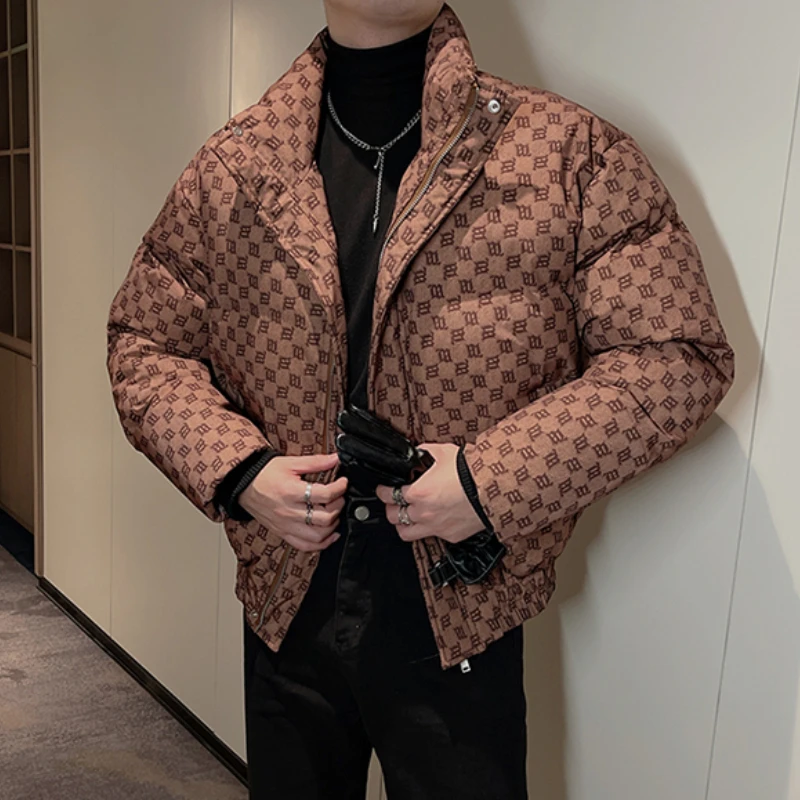 2022 Winter Vintage Print Men Jacket Casual Puffer Thick Parkas Oversize Hiphop Overcoat Thicken Warm Zipper Coat Men Clothing