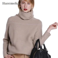 womens cashmere high collar knitted sweater thicked warm solid sweater autumn winter loose wild leisure pullover for women