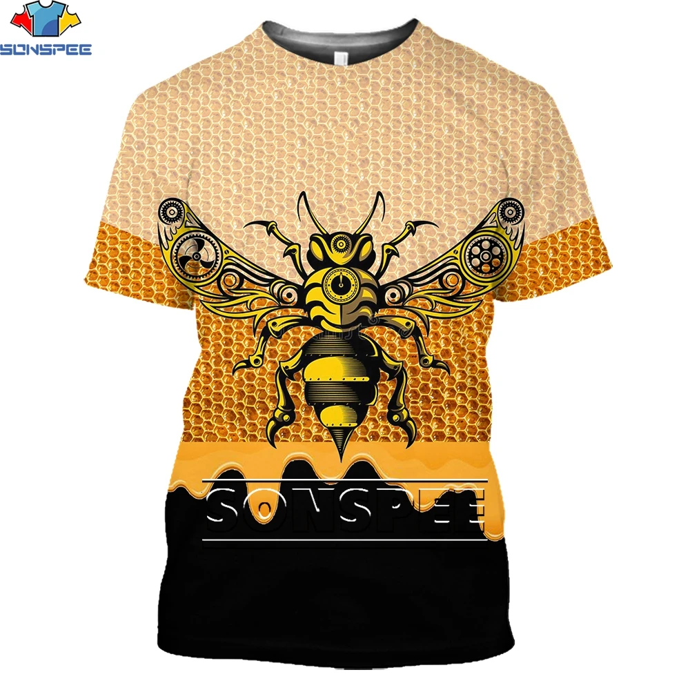 

SONSPEE 3D Bee Printing Mens TShirts Casual O-Neck Short-Sleeve Tees Street Trend Kawaii Animal Pattern Oversized T-Shirt Tops