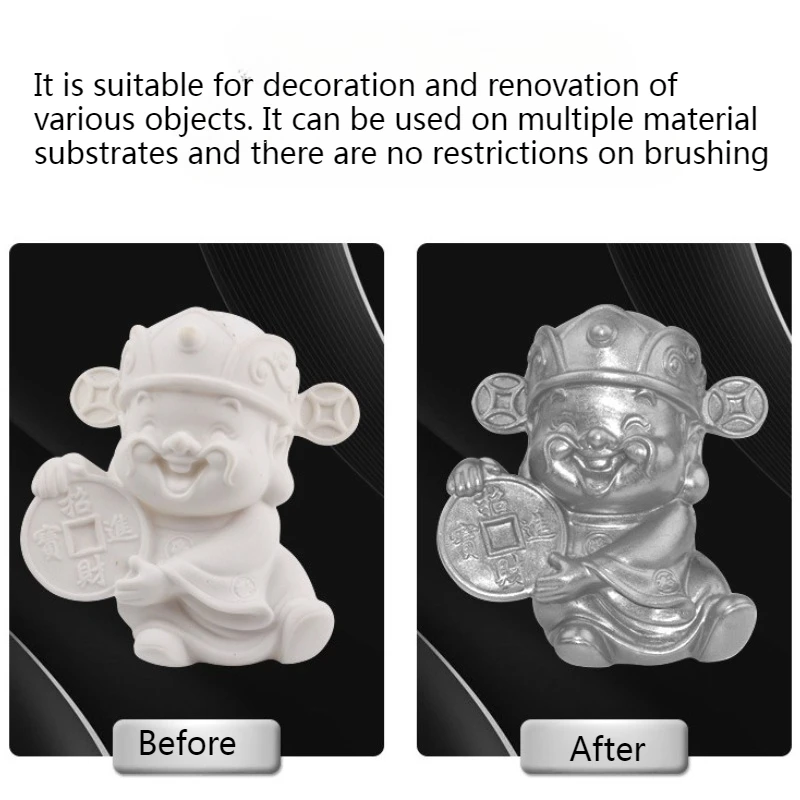 Фото Водостойкая серебряная краска для металла на водной основе 100/350/1000 г, антикоррозийная, для DIY-проектов, для металла, гипса, настенных скульптур, с эффектом блеска №4