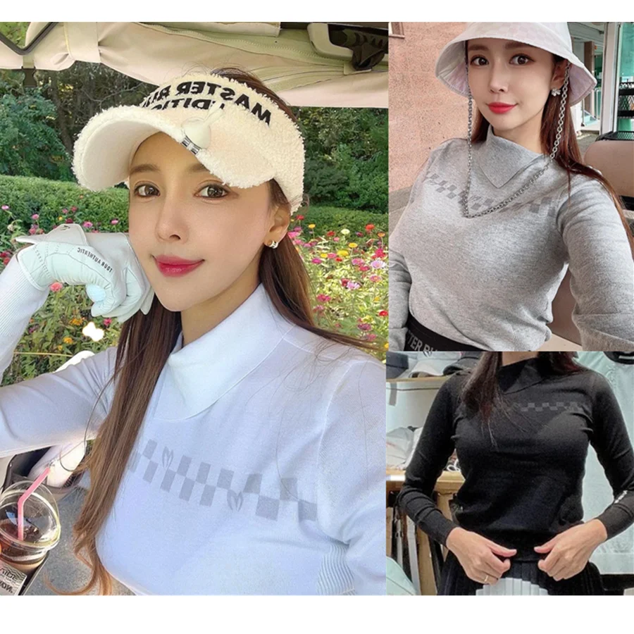 2023 Autumn/Winter Golf Ladies sweater lapel printed knit sweater Long sleeve fashion age reduction Outdoor sports