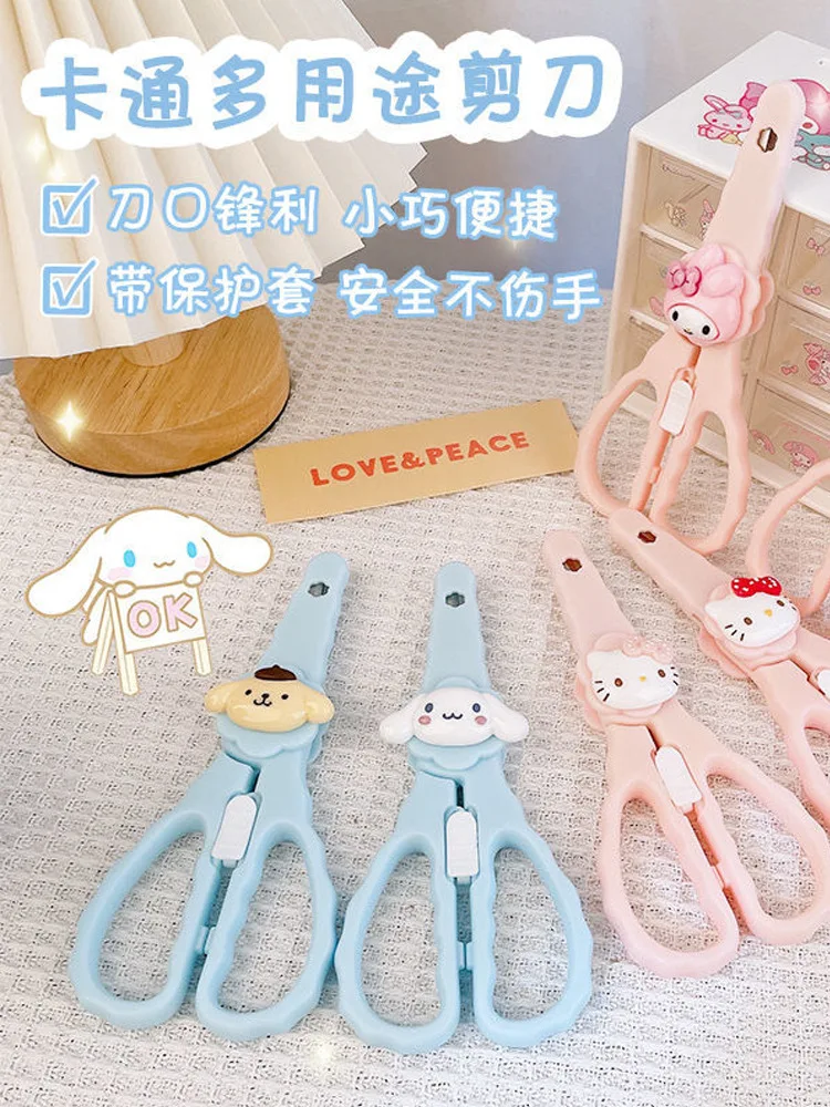 

Sanrioed Kawaii Hello Kitty Kuromi Scissors Anime Safety Clipper Kids Home Diy Handmade Paper-Cut Student Stationery Supplies