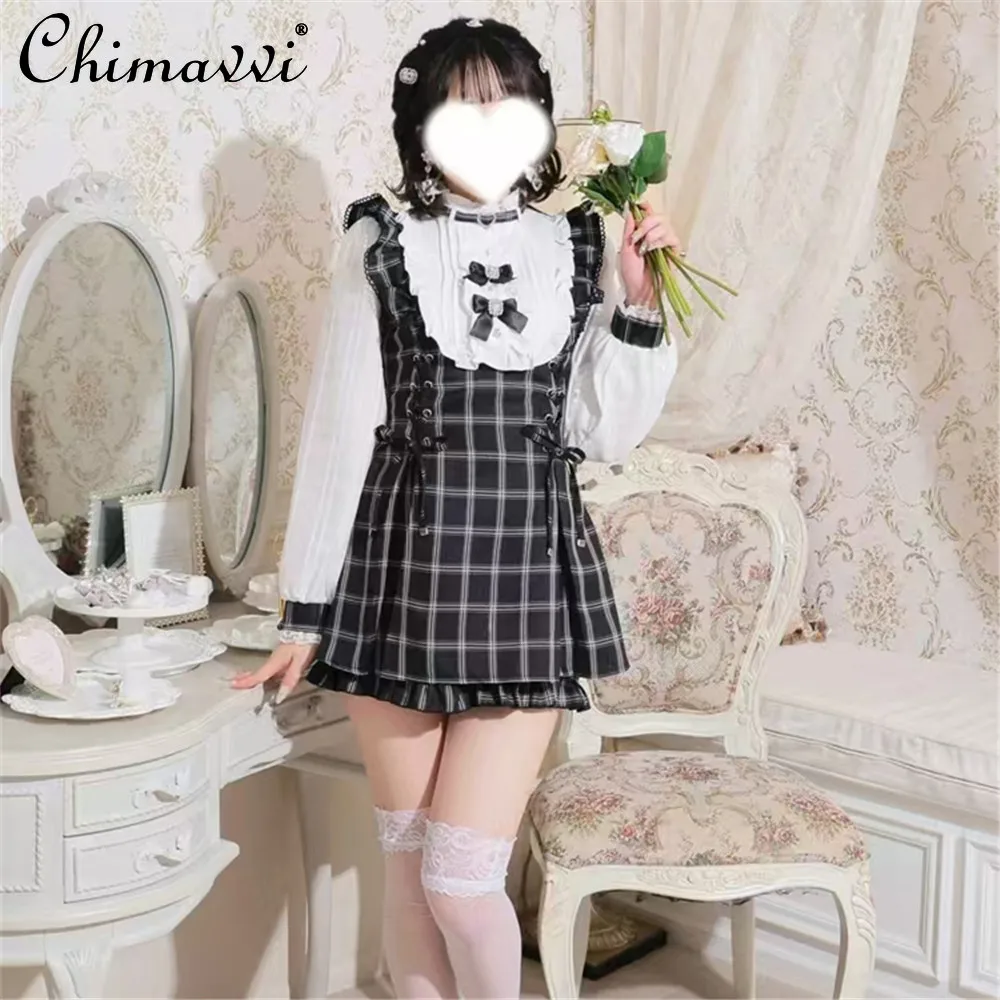 Милые комплекты шорт в японском стиле. Новое весенне-осеннее женское клетчатое