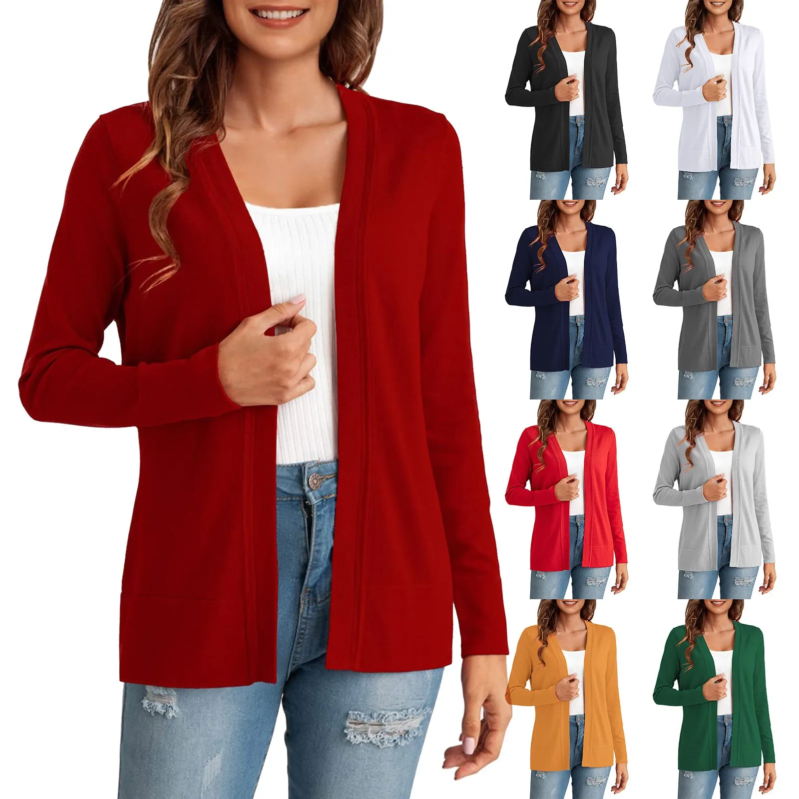 

Solid color long sleeved knit shirt for women's 2023 Spring and Autumn New Elegant and Simple Versatile Coat Knitted Cardigan