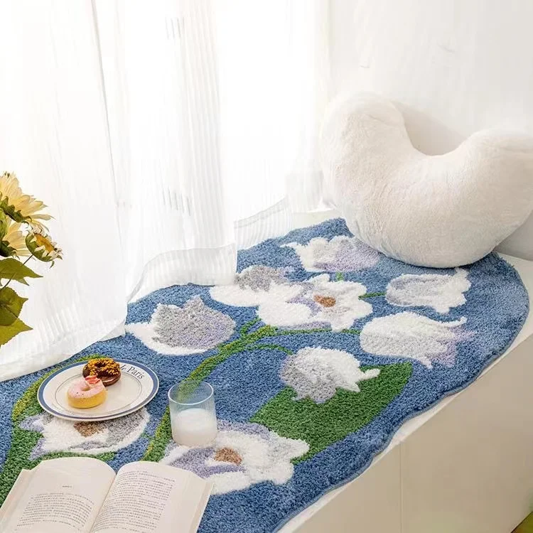 

Fluffy Tulips Soft Bedroom Carpet Cute Children's Bedside Rug Kids Room Non-Slip Baby Playmats Floor Mat Long Living Room Mats