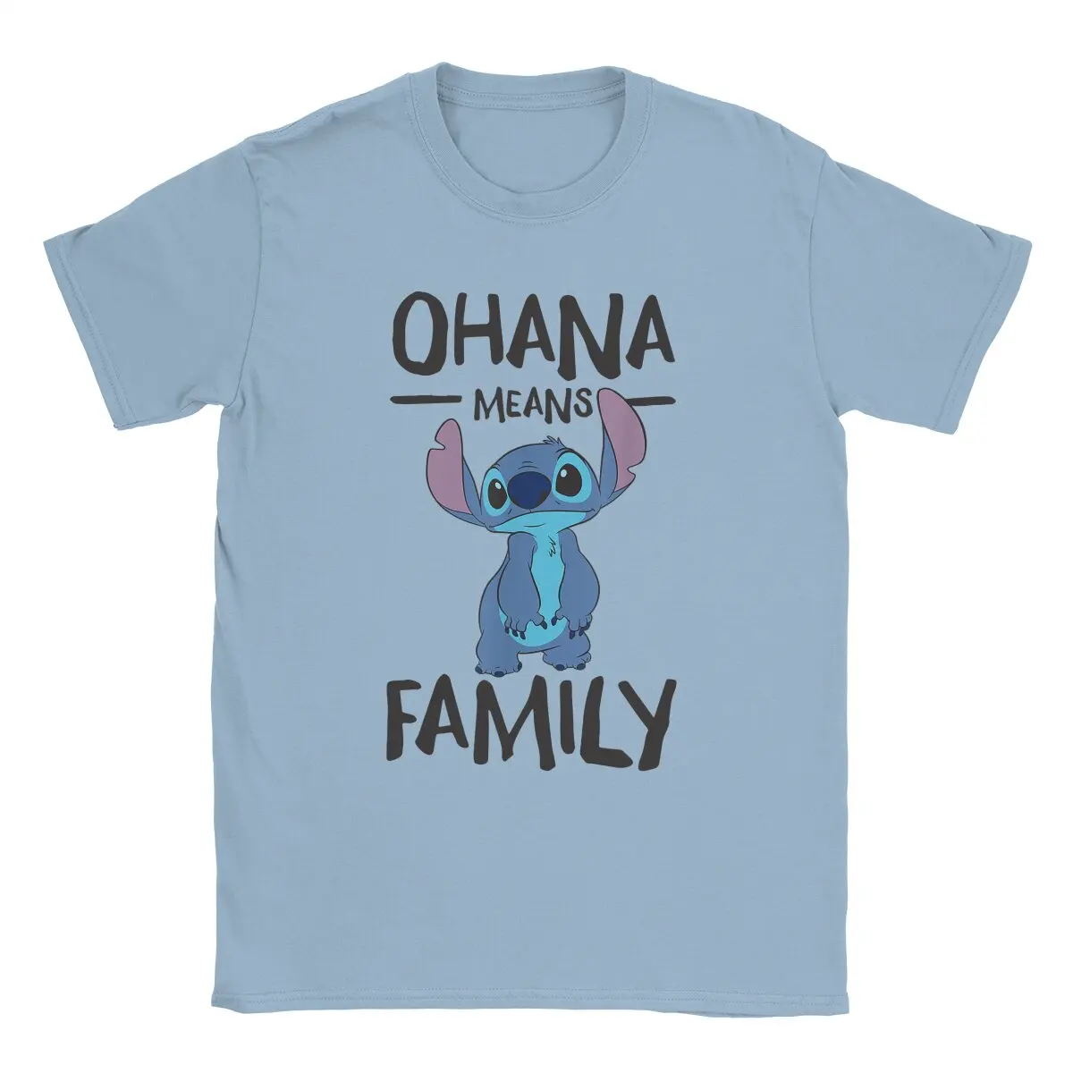 

Disney Ohana Means Family Stitch T-Shirt for Men Crewneck Pure Cotton T Shirt Cartoon Short Sleeve Tee Plus Size Clothing