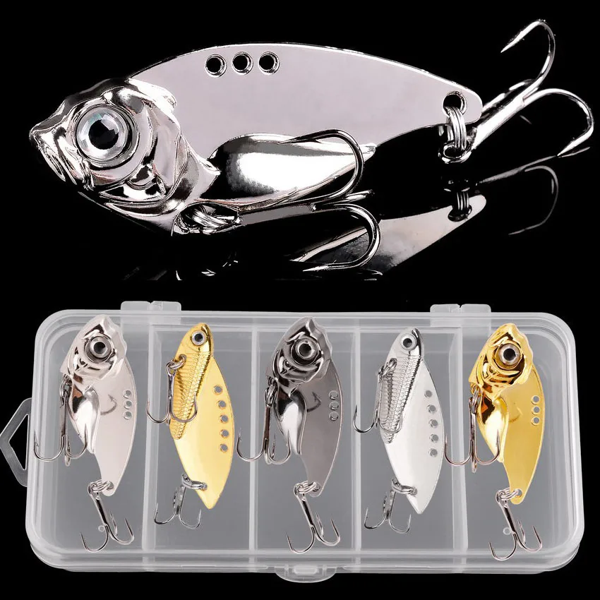 

5Pcs /Box Metal VIB Fishing Lures 3g 7g Vivid Vibrations Spoon Lure Fishing Bait Bass Artificial Hard Bait Cicada Lure Tackle