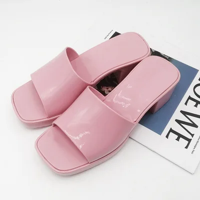 

New Summer Women Slippers Mid Heel Candy Color Ladies Casual Slippers PVC Open Toe Slides Woman Jelly Shoes Fahsion Sandals Fema