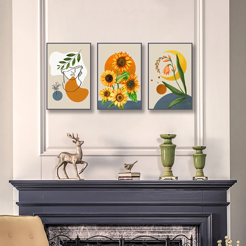 

Цветная ваза, цветы подсолнуха, картины на холсте, геометрический постер, современные настенные картины для гостиной, офиса, Декор