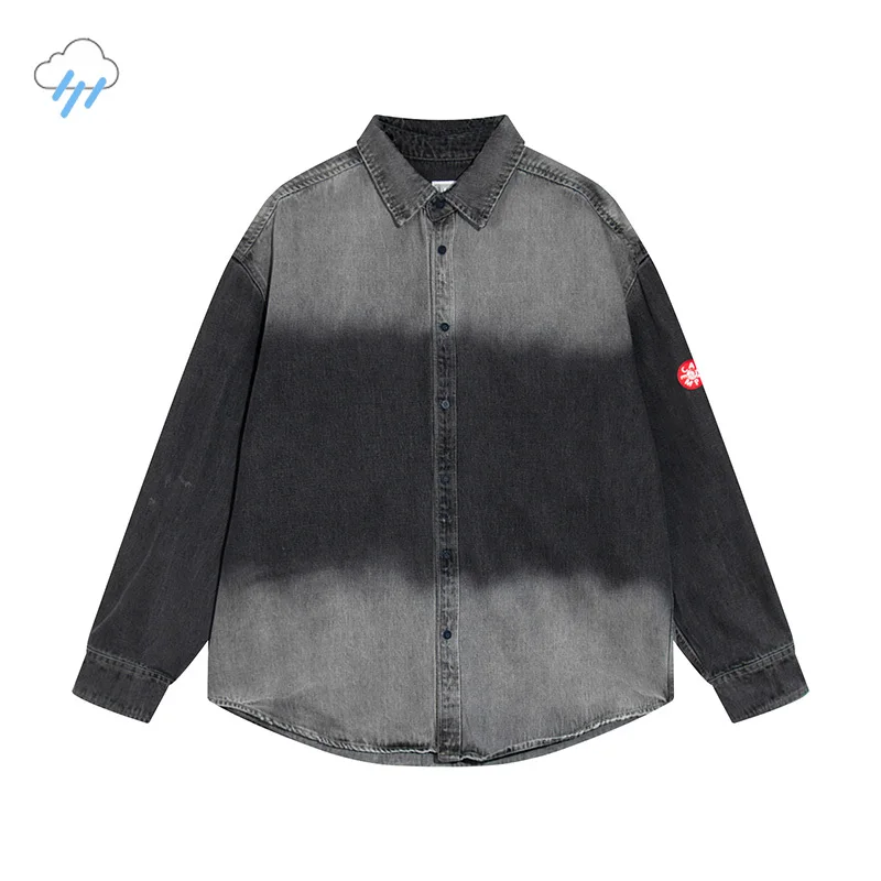 

Джинсовая рубашка для мужчин и женщин, винтажная блуза с длинными рукавами, в стиле оверсайз, с потертостями, с ярлыком, повседневная, голубая, Черная