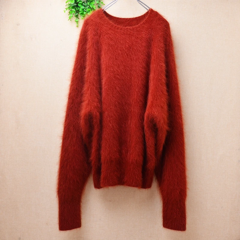 

Женская осенне-зимняя одежда, пушистый кашемировый вязаный свитер из меха норки с круглым вырезом внутри, Свободный пуловер, джемпер из анг...