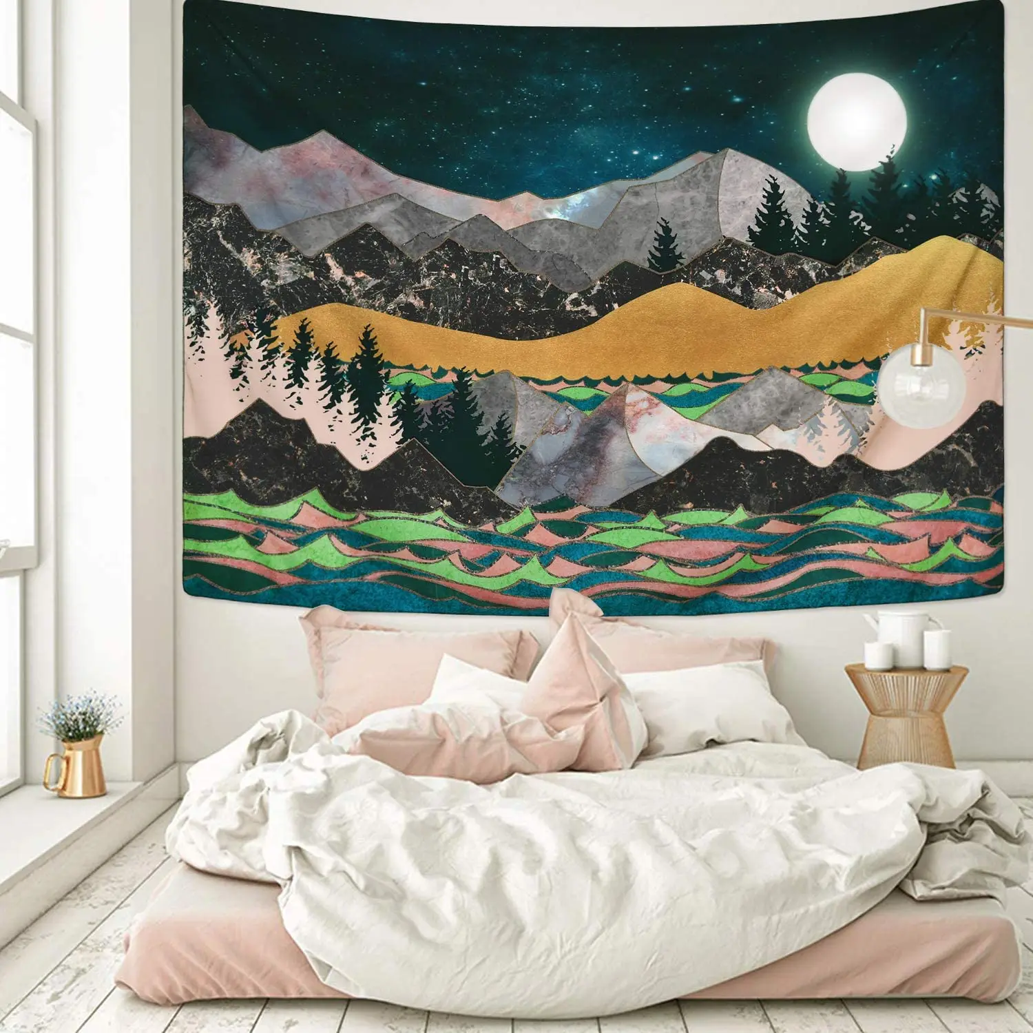 

Psychedelic Starry Sky Sky Sun Moon Mountain Tapestry Wall Hanging Celestial Tapestry Hippie Tapestry Home Decor Tapestry