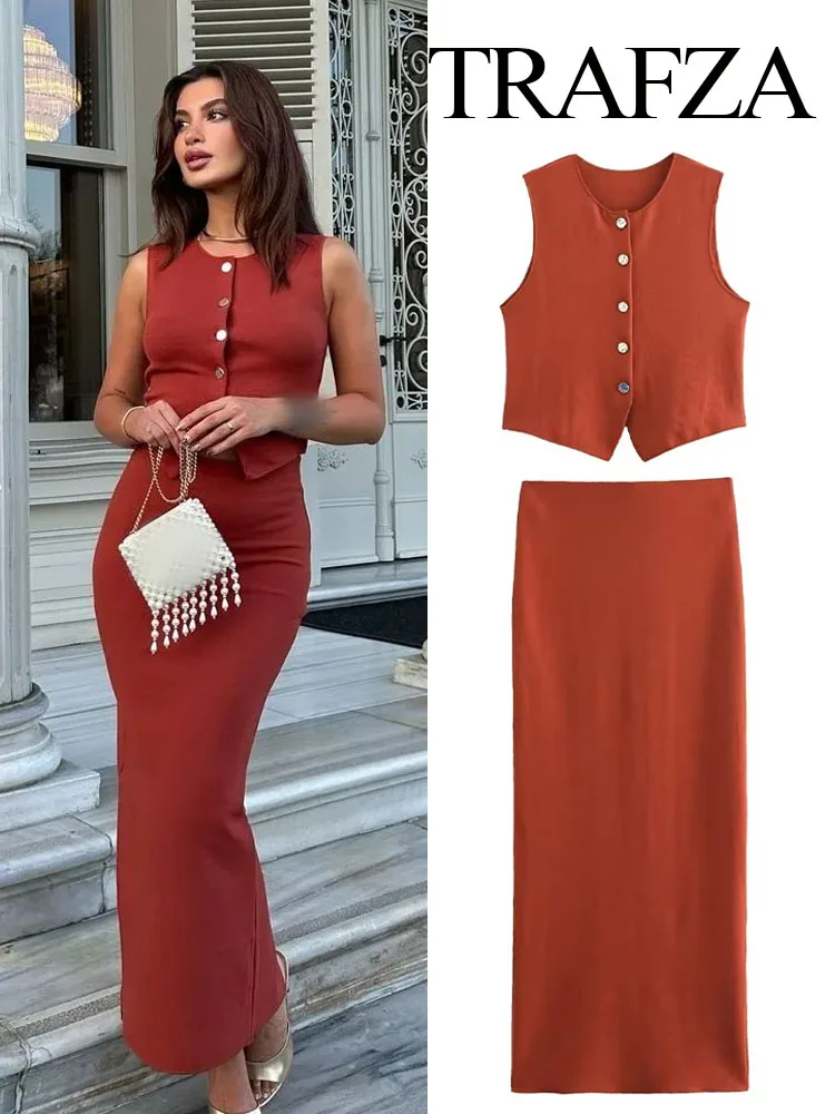 Женский комплект из 2 предметов TRAFZA однобортный трикотажный топ без рукавов с