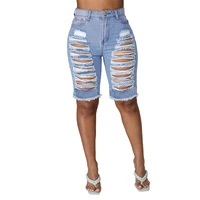 sexy ripped hole zipper fly knee length denim shorts women loose straight short jeans new 2022 summer shorts streetwear pants