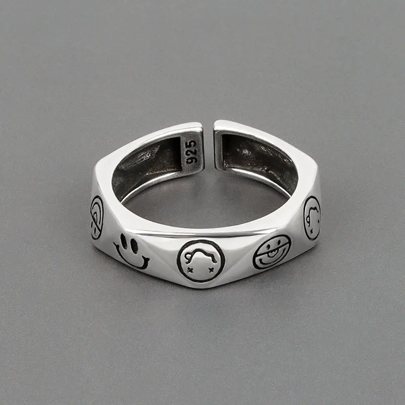 Фото Женское кольцо в Корейском стиле с геометрическим рисунком смайлика хип-хоп и