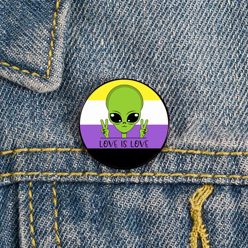 

Nonbinary Pride Alien Love Pin Custom Brooches Shirt Lapel teacher tote Bag backpacks Badge Cartoon gift brooches pins for women