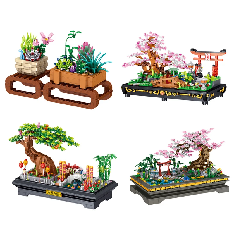 

Mini Building Block Simulation Plant Pine Cherry Blossom Potted Model Decoration DIY Tree Flower Bonsai Assembled Brick Toy Gift