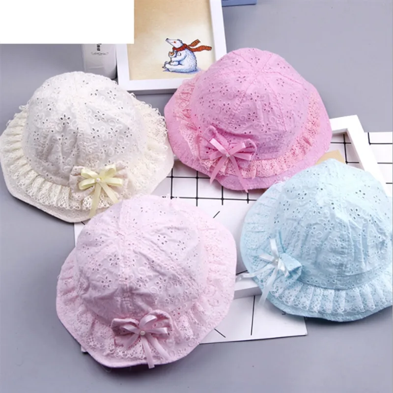 

Baby Girls Fisherman Hat Kids Girls Bow Knot Pearl Hat Fashion Baby Bucket Sun Hat Floral Children Summer Hollow Cap