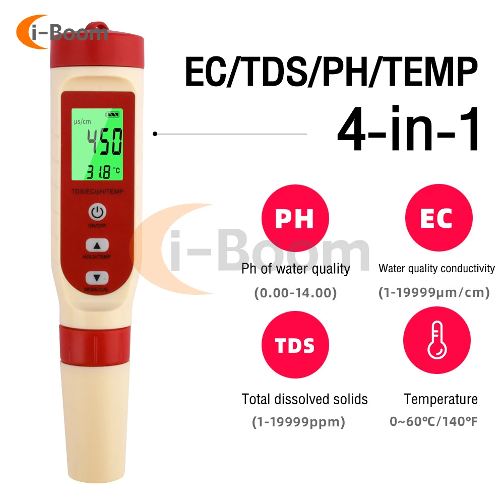 

4 In 1 PH TDS EC Temperature Meter Tester PH Pocket Water Quality Testing for Drinking Water Hydroponic Aquariums