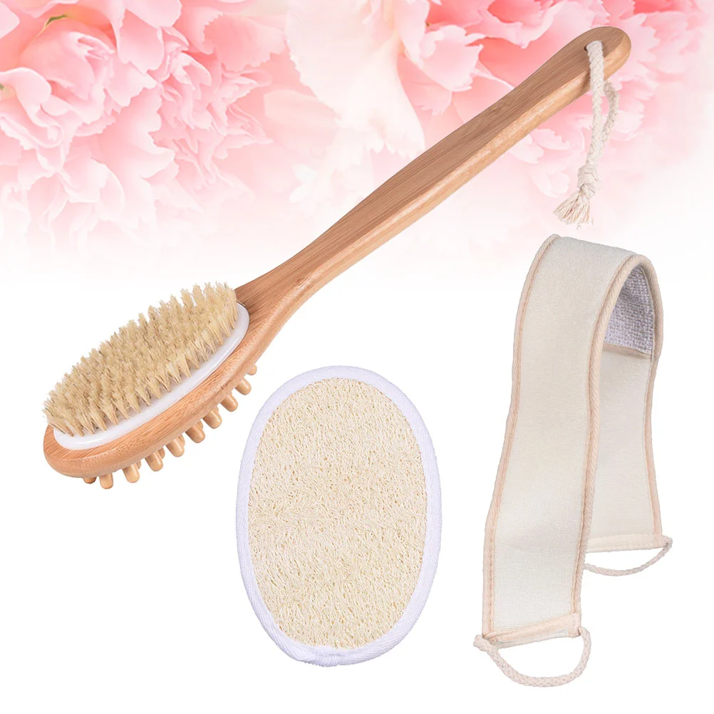 

3PCS Cotton Exfoliate Back Scrubber Handle Bath Bristles Brush Loofah Pad