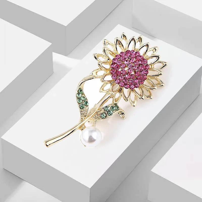 

TULX Summer Fashion Sunflower Brooch Delicate Elegant Women Girls Rhinestone Lapel Pin Clothes Accessories Gift Jewelry