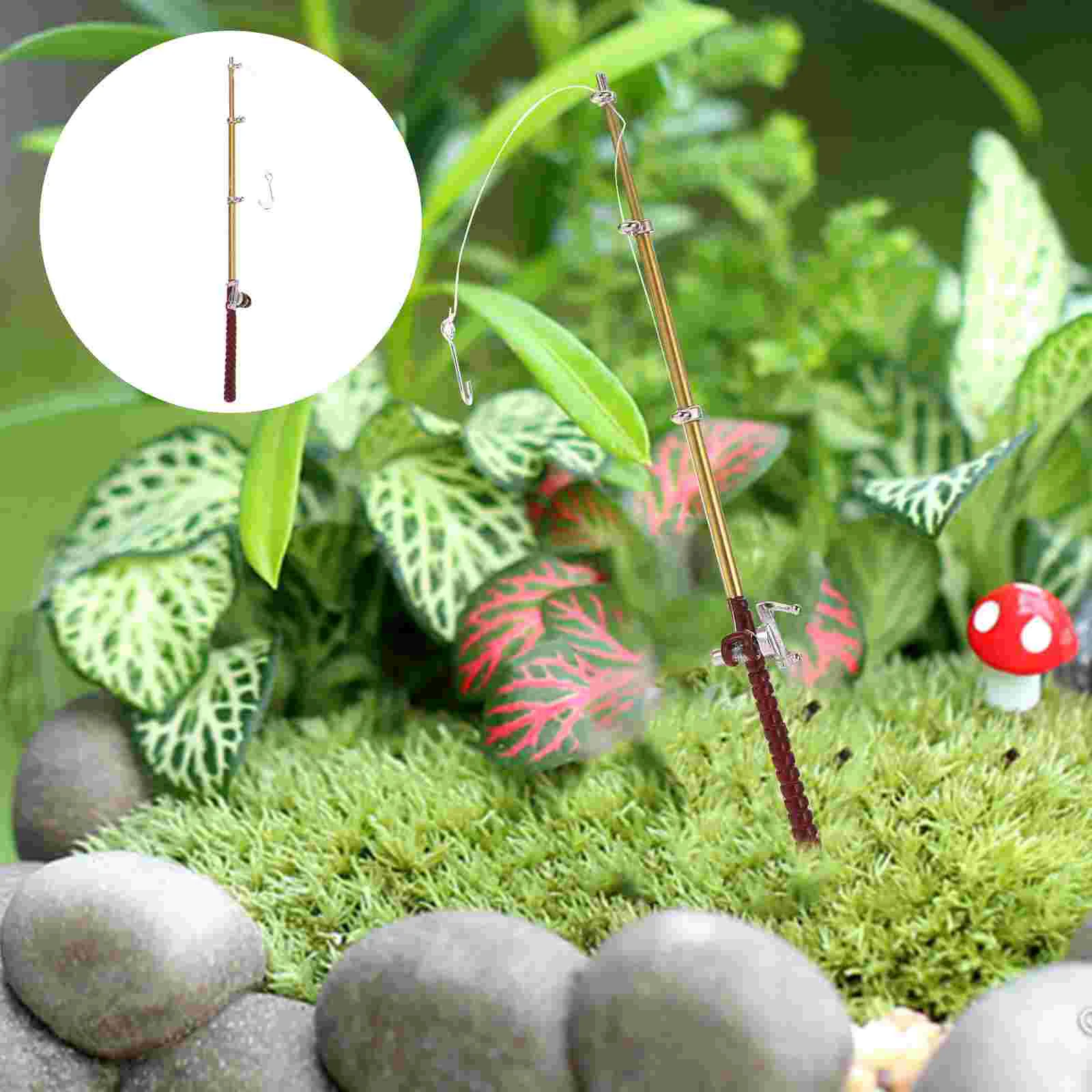 

Miniature Figurine Kids Toyss 1: 12 Miniature Fishing Rod Miniature Alloy Fishing Pole Fisherman Figurine