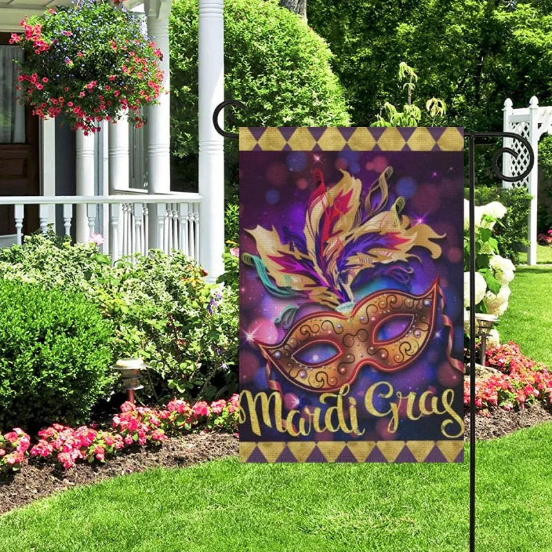 

1PC The masquerade Pattern Linen Cotton Garden Flag Banner Indoor Outdoor Home Garden Hanging Decor
