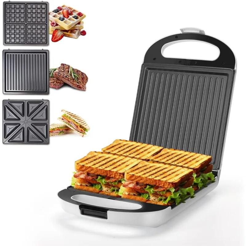 

Sandwich Maker 3 in 1,4 Slice Waffle Maker 1200W Panini Press Grill with Non-stick Plates, Double-Sided Heating,Indicator Lights