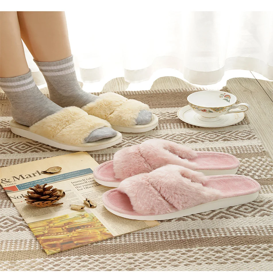 

Plush Slippers Women 2023 New Autumn Winter Home Warm Thick Sole Cotton Slippers Comfortable Lining Non Slip Bedroom Shoe