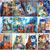 abstract cartoon diamond painting cat full square round drill diamond embroidery animal mosaic colorful picture of rhinestone