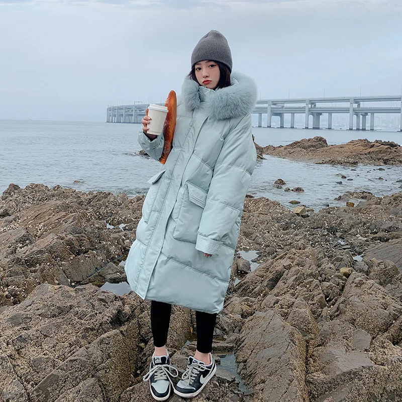 New Winter Women Down Jacket Windproof Medium Long Fur Collar Slim Fitting Thickened Fashion Casual Cotton Down Jackets Woman