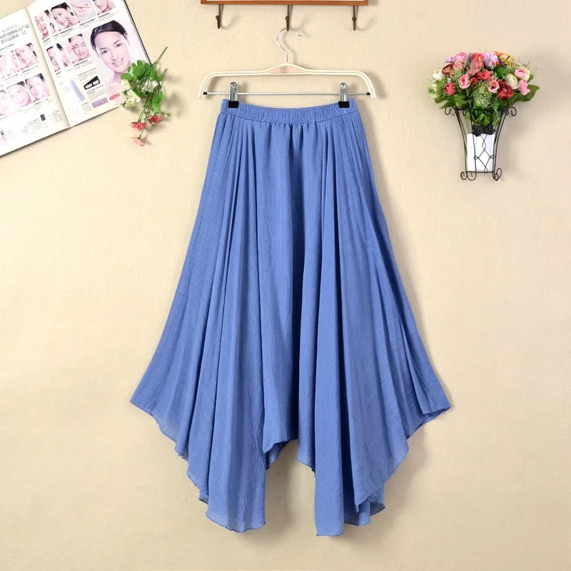 Женская Асимметричная длинная юбка летняя хлопковая льняная в Корейском стиле с
