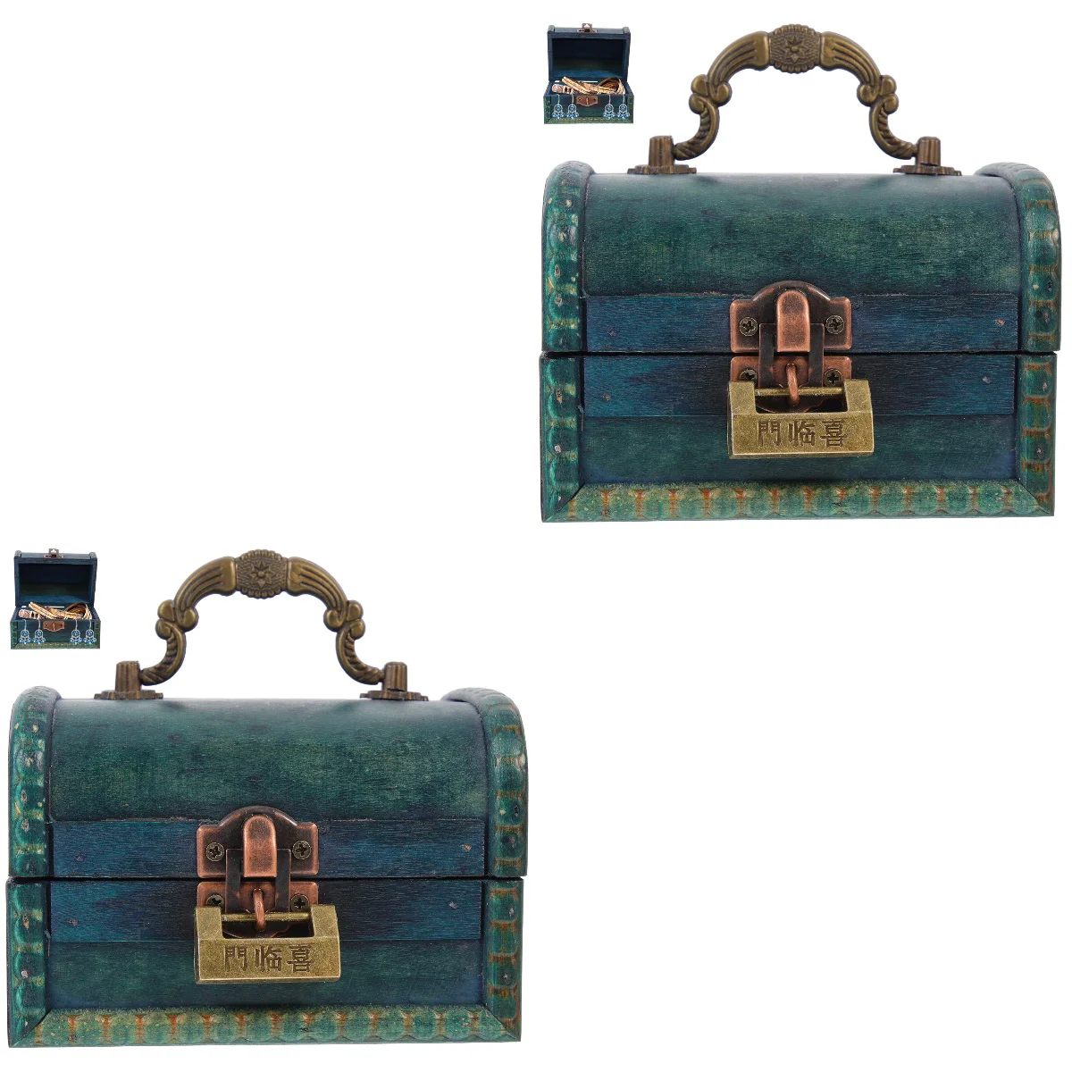 

2pcs Vintage Jewelry Trinket Box Wooden Hasp Jewelry Case Decorative Storage Box