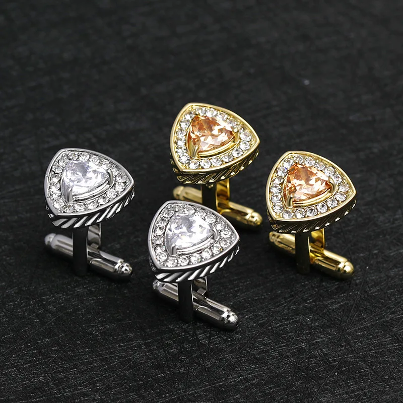 

1.6cm Men Cuffs Luxury Triangle Tuxedo Shirt Studs Fashion Wedding Guest Gift Personalized Branded Jewelry With Free Shipping