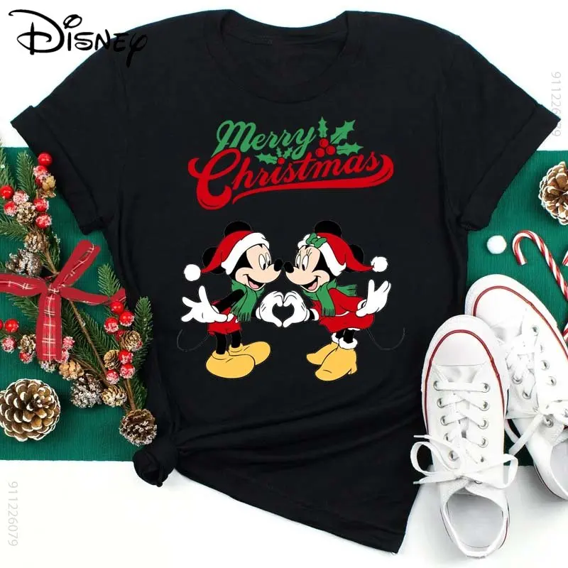 

Xmas Mickey Print Women T-shirt Happy New Year Woman Fashion 2023 Short Sleeve T Shirt Cute Mickey Minnie Y2k Clothes Tops