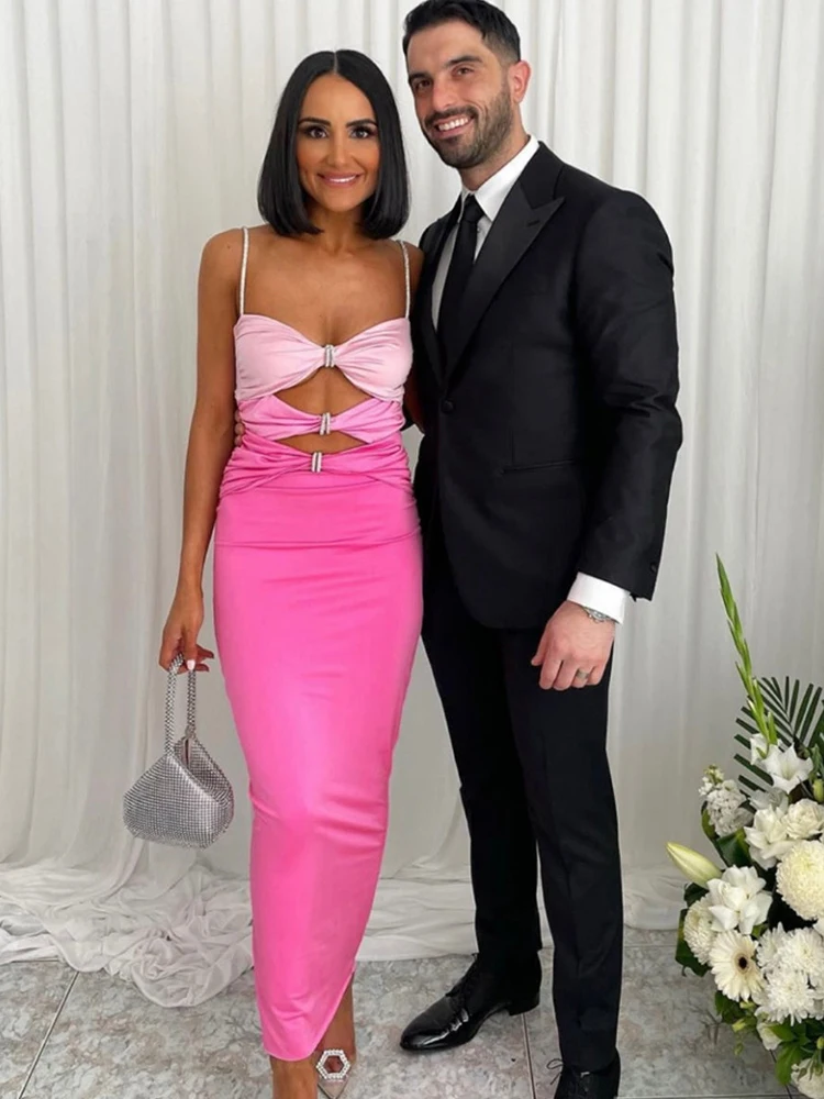 

Женское облегающее платье без рукавов, длинное розовое платье на бретелях с градиентом, лето 2023