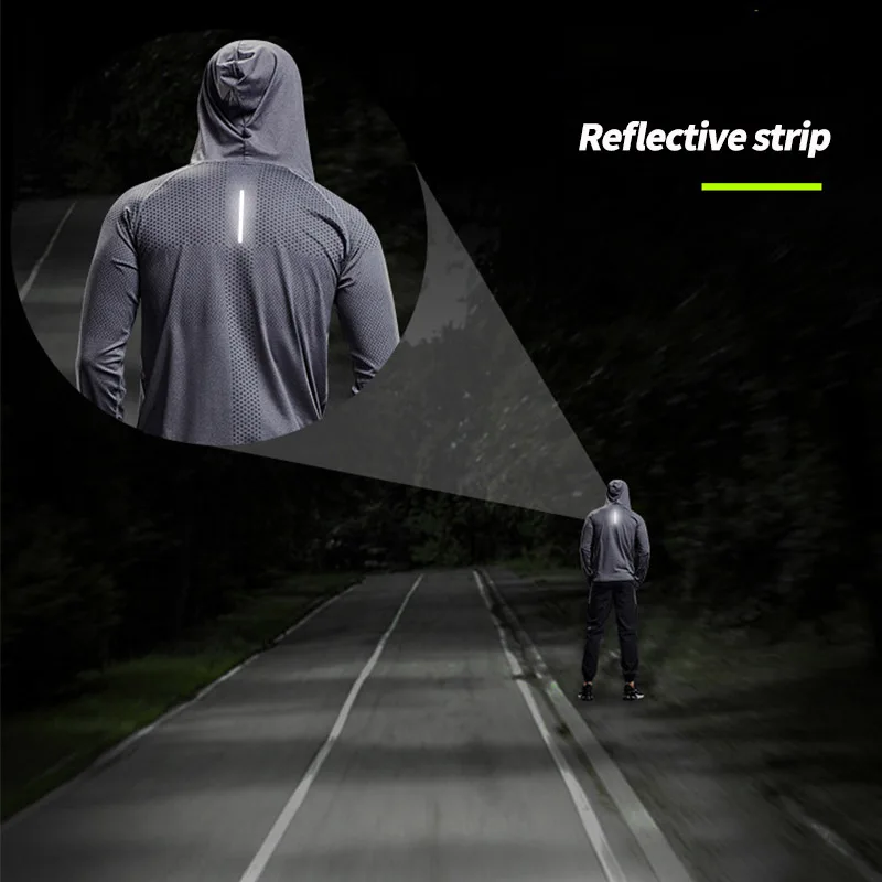 Gym Men's Sports Sweatshirts Running Quick-drying Stretchy Autumn Fitness Hoodies Men Reflective Comfortable Bodybuilding Shirts